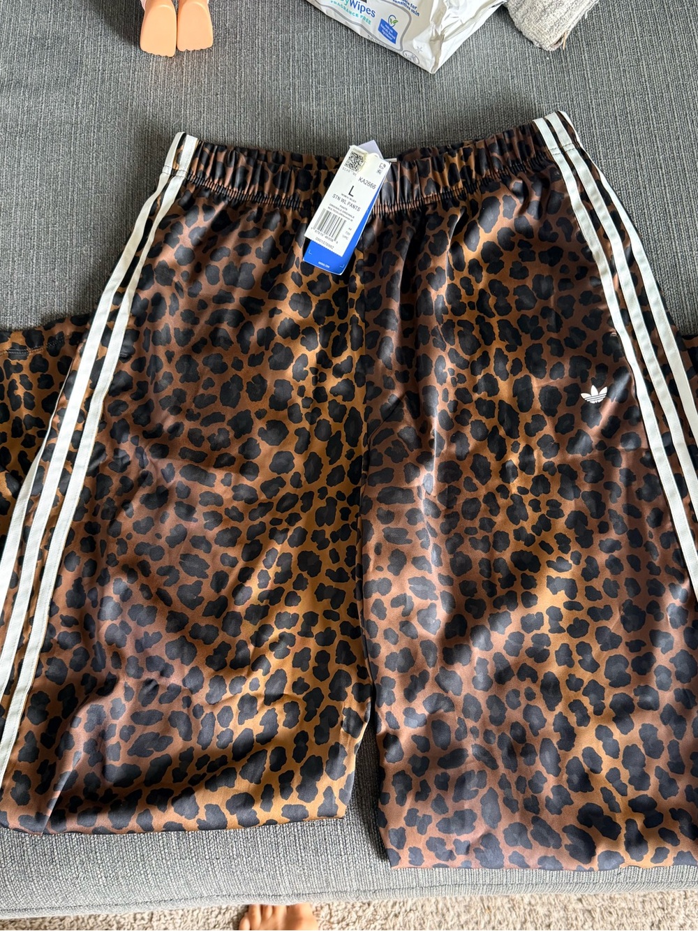 adidas Brown Black Leopard Print Track Shorts with White Stripes